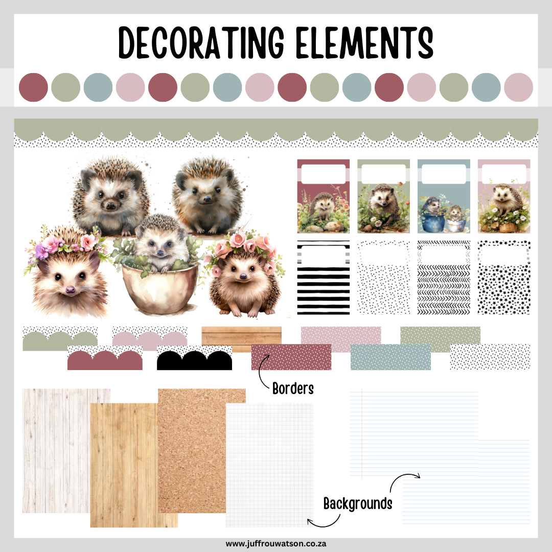 Floral Hedgehog Classroom Theme | Blommende Krimpvarkie Klaskamertema