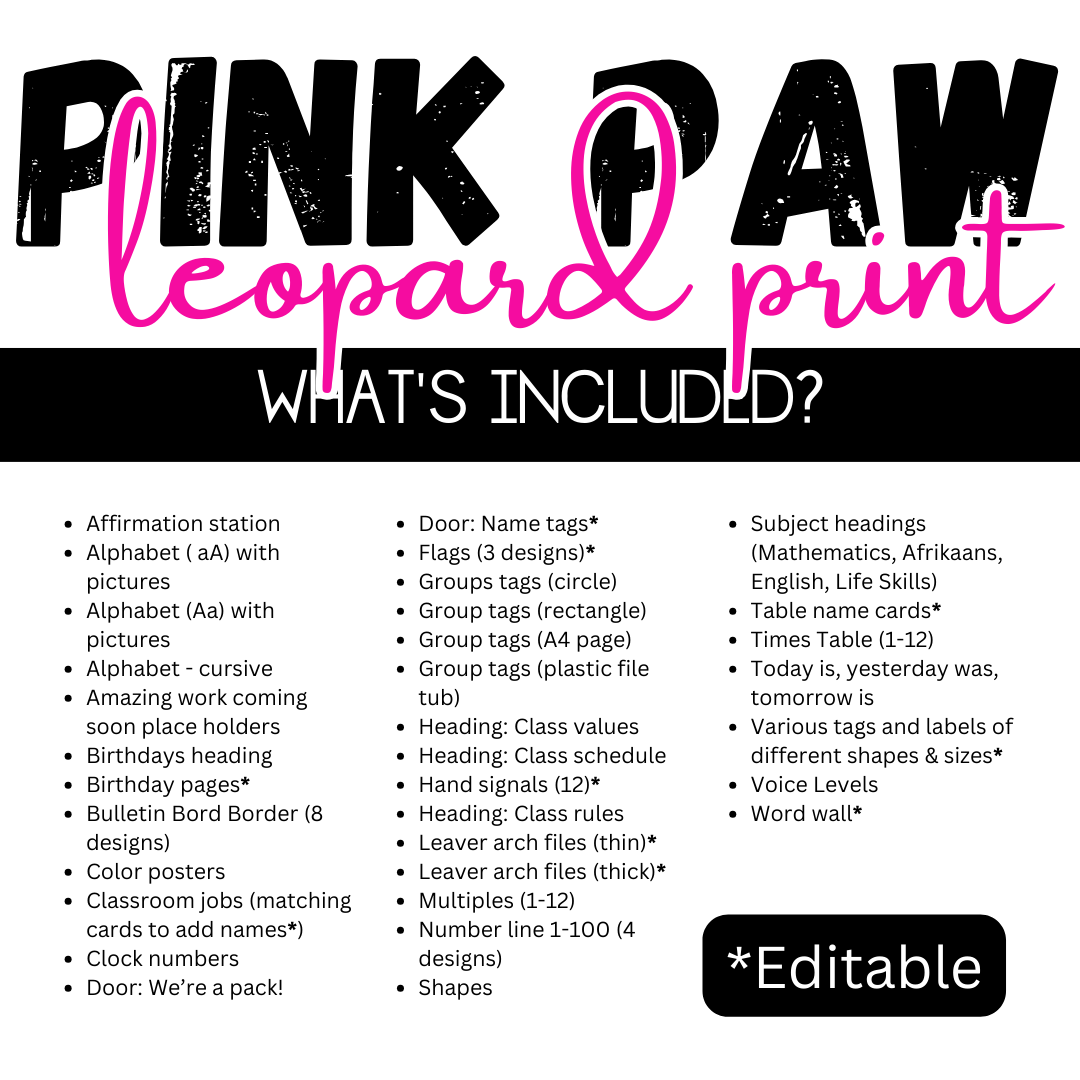 Pink Paw Leopard Print Classroom Theme