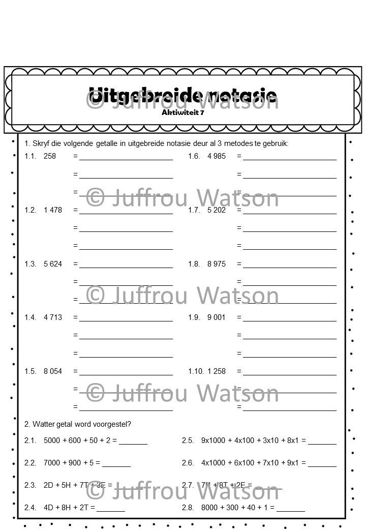 Place Value Number Value | Getalwaarde Plekwaarde
