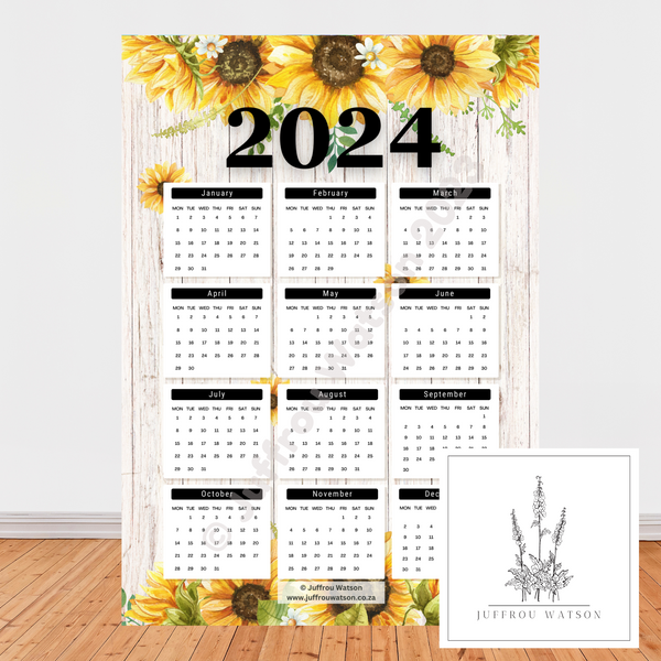 2024 Wall Calendar Sunflowers Juffrou Watson