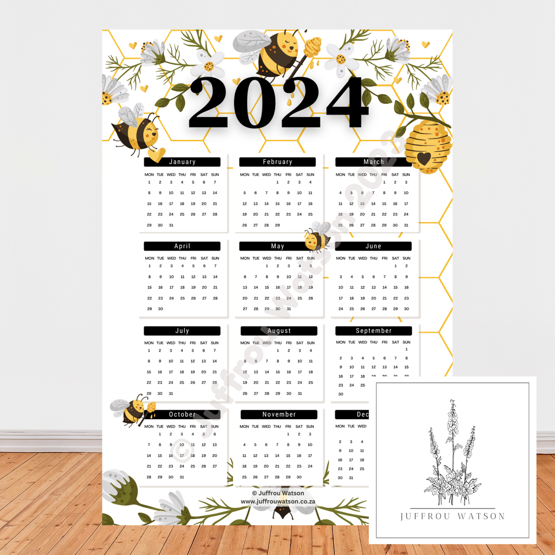 2024 Wall Calendar Honey Bee Juffrou Watson