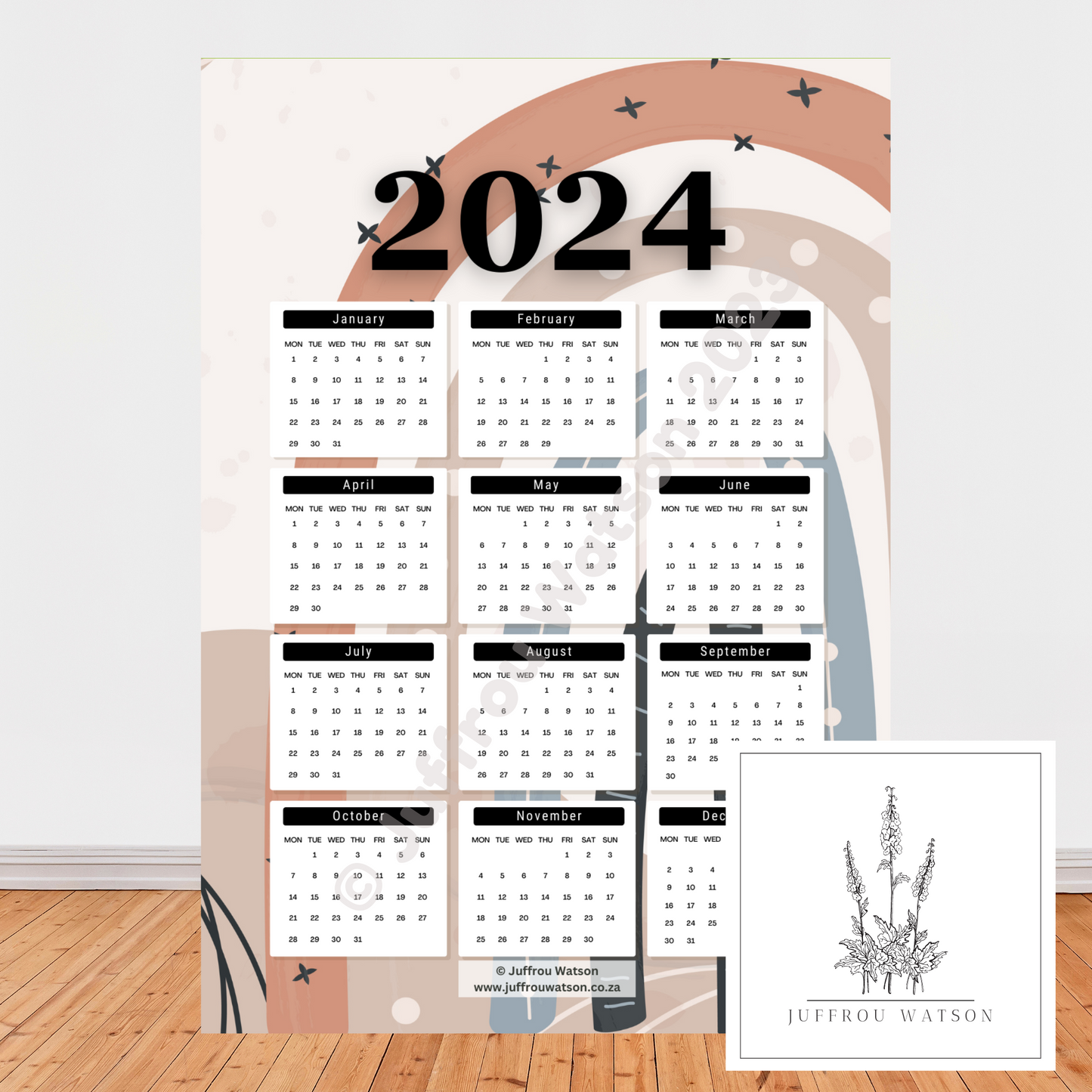 2024 Wall Calendar - Boho Rainbow